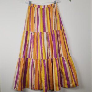 Flying Tomato Size L Striped Multicolor Boho Colorful Elastic Waist Maxi Skirt